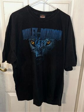 Harley-Davidson Black Short-Sleeve Tee with Blue Wolf Graphic